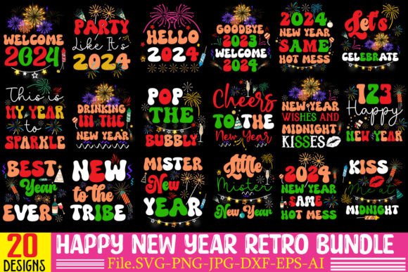 Happy New Year Retro Bundle: Graphics for T-Shirt Designs