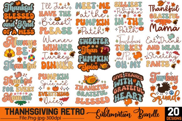 Thanksgiving Retro Sublimation Bundle: Graphics & T-Shirt Designs